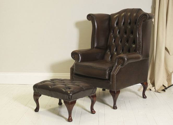 IMPRESSIVE QUEEN ANNE WING CHAIR WITH FOOTSTOOL