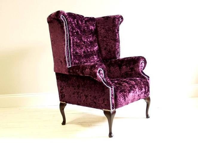 Stunning Timeless Queen Anne Wing Back: Shown Here In Plum Velvet