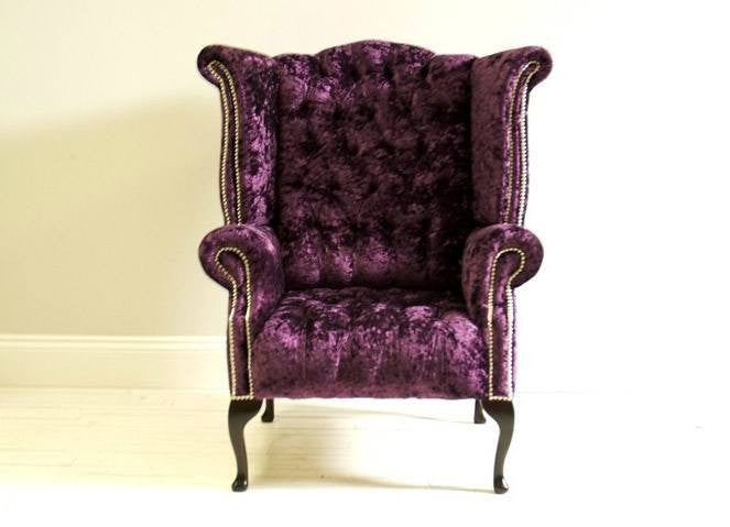 Stunning Timeless Queen Anne Wing Back: Shown Here In Plum Velvet