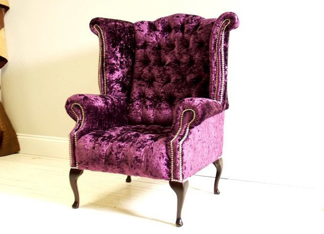 Stunning Timeless Queen Anne Wing Back: Shown Here In Plum Velvet