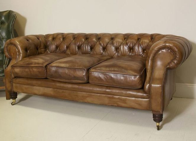 Chesterfield Hand Dyed Caramel Brown Leather 