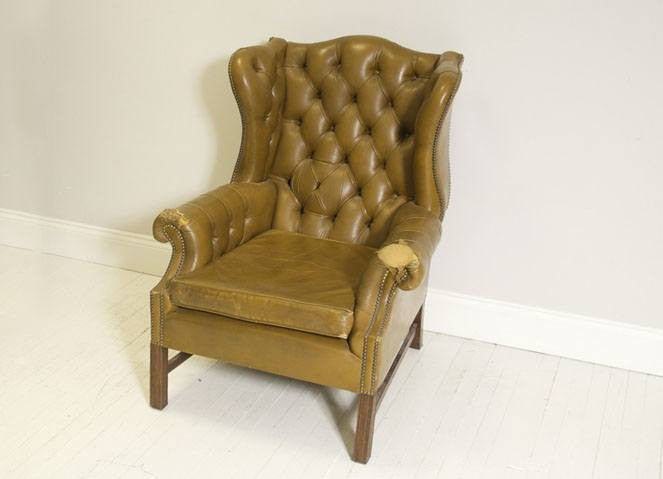 VERY COOL QUEEN ANNE TAN WING BACK CHAIR