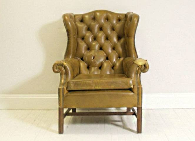 VERY COOL QUEEN ANNE TAN WING BACK CHAIR